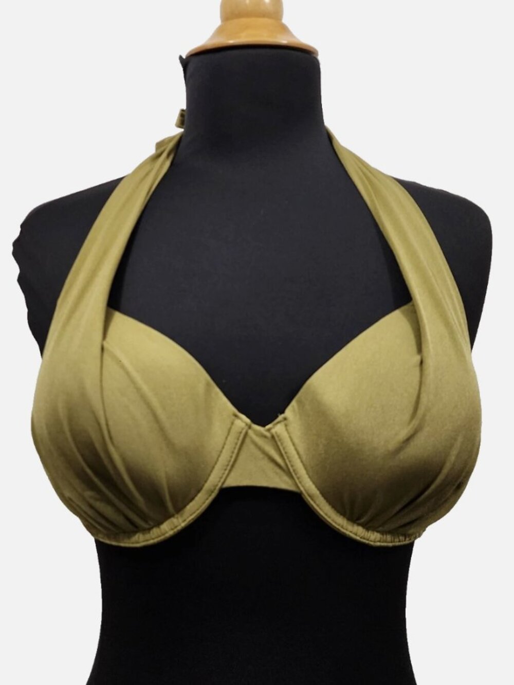 A.Che Swimwear Luxe Shirred Halter bikini Top Chartreuse/Green Underwire Size M